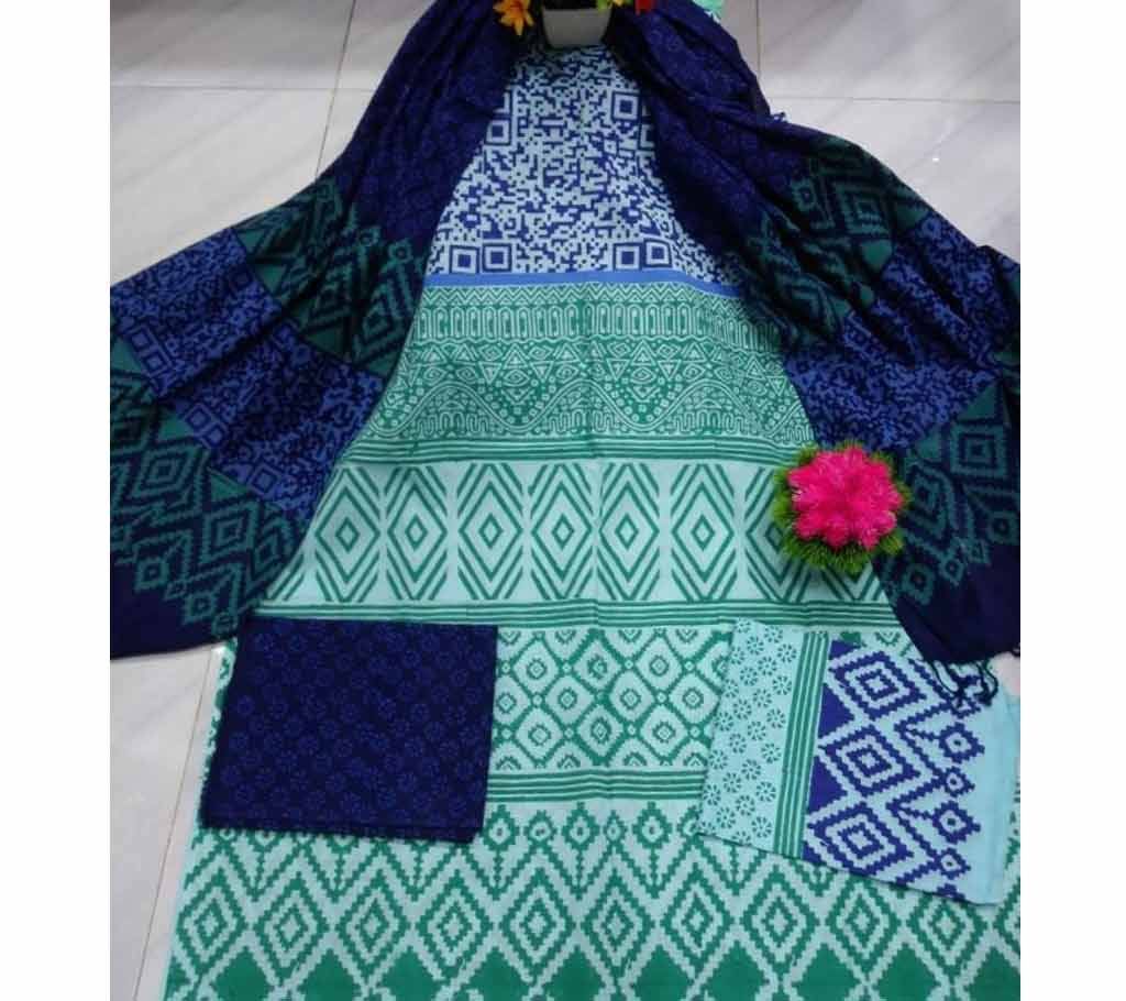 Unstitched Cotton Block Print three pcs - 2038
