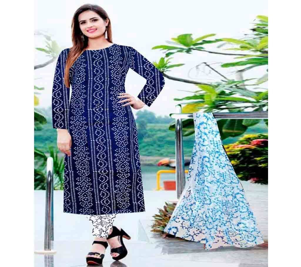 Unstitched Regular Block Print Design Cotton 3Pcs-Blue
