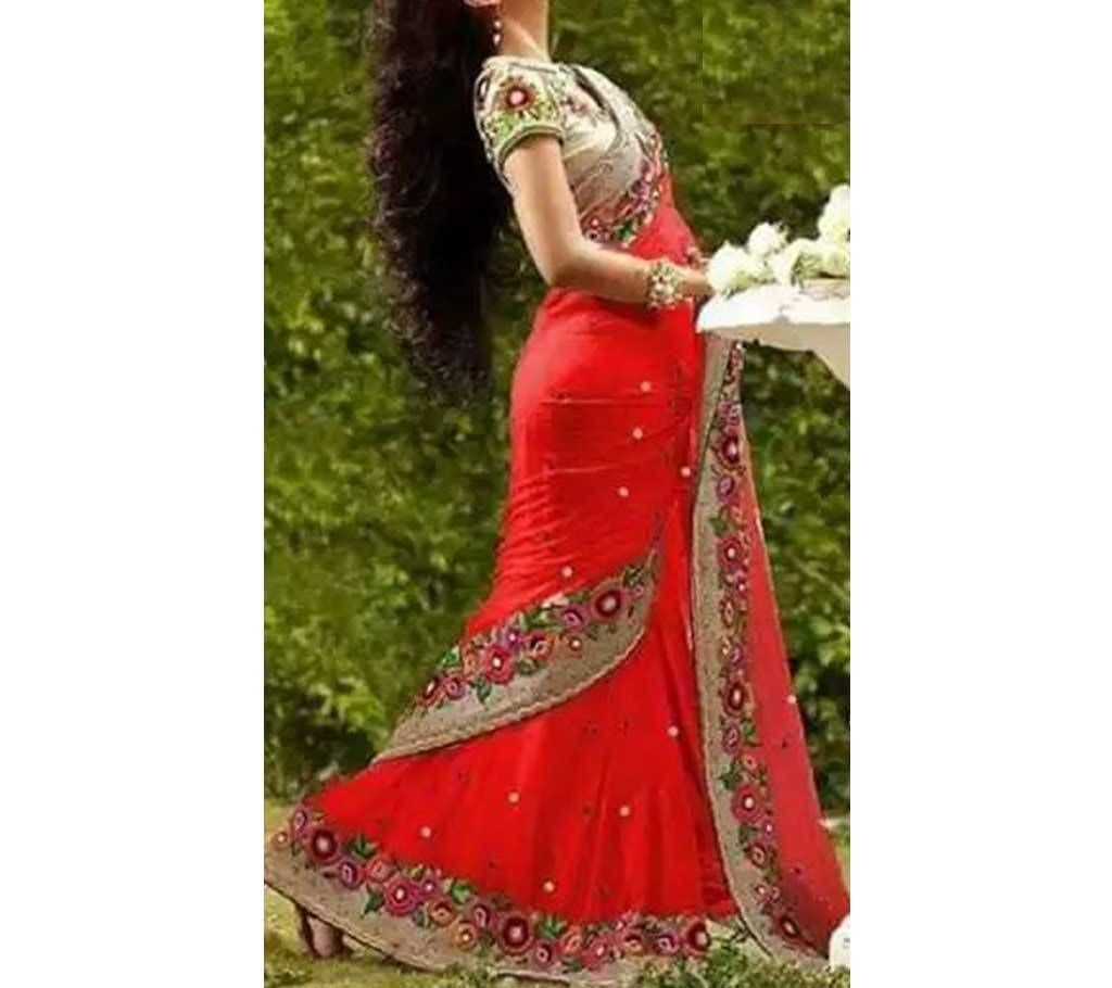 Indian Georgette Sharee For Women-Red 