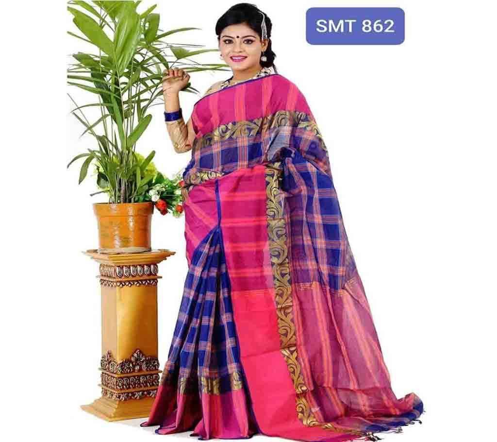 Tangail Cotton Saree Blue Check 