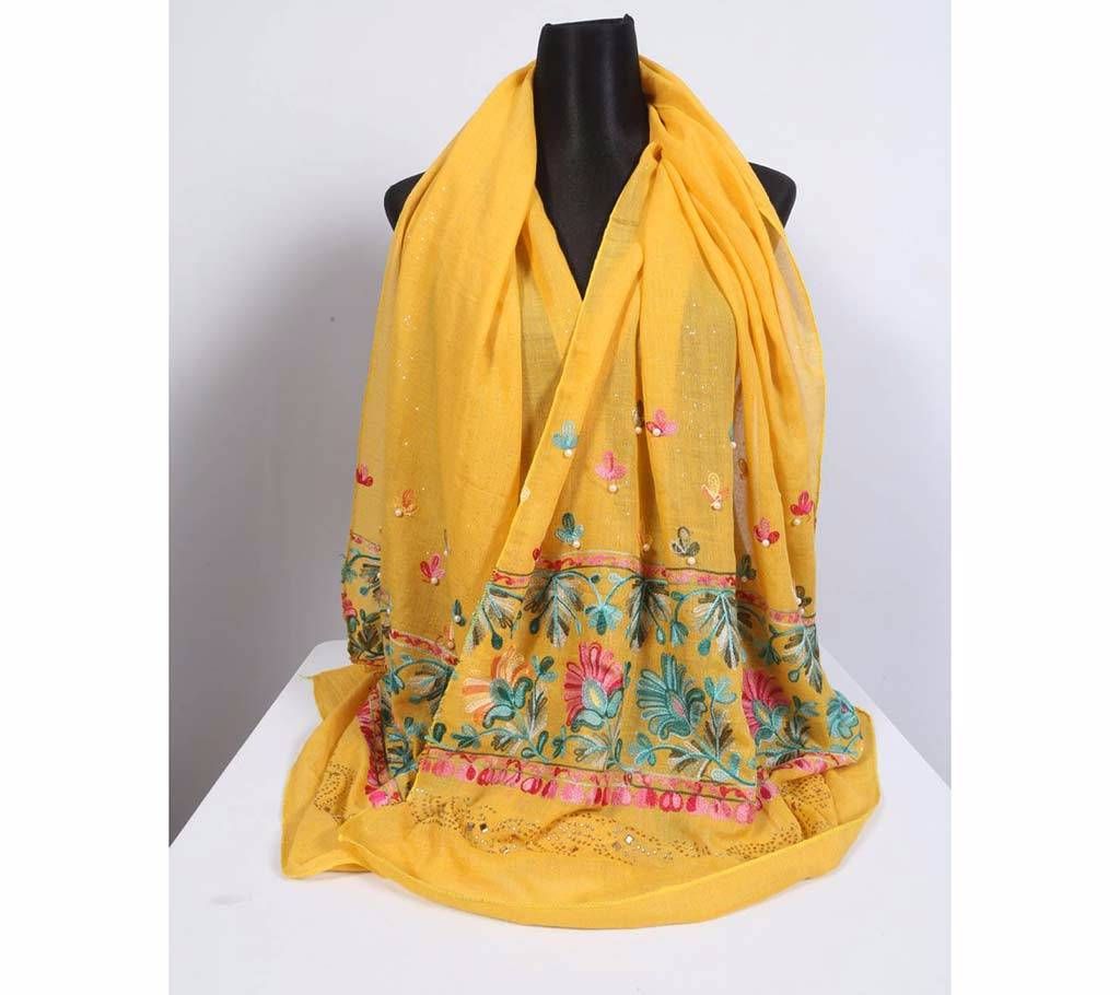 Yellow Cotton Stone Worked Hijab