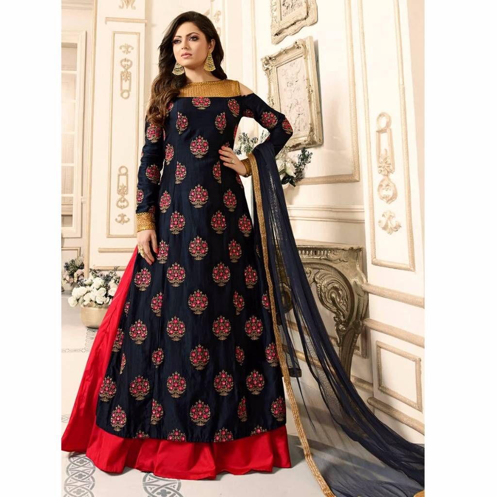 Unstitched georgette embroidery anarkoli suit