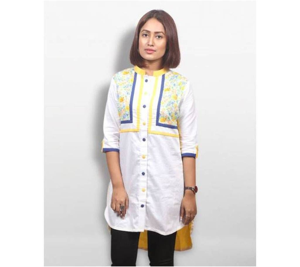 White And Yellow Satin Top For Women