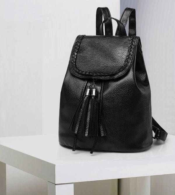 Black Pu soft leather backpack for women