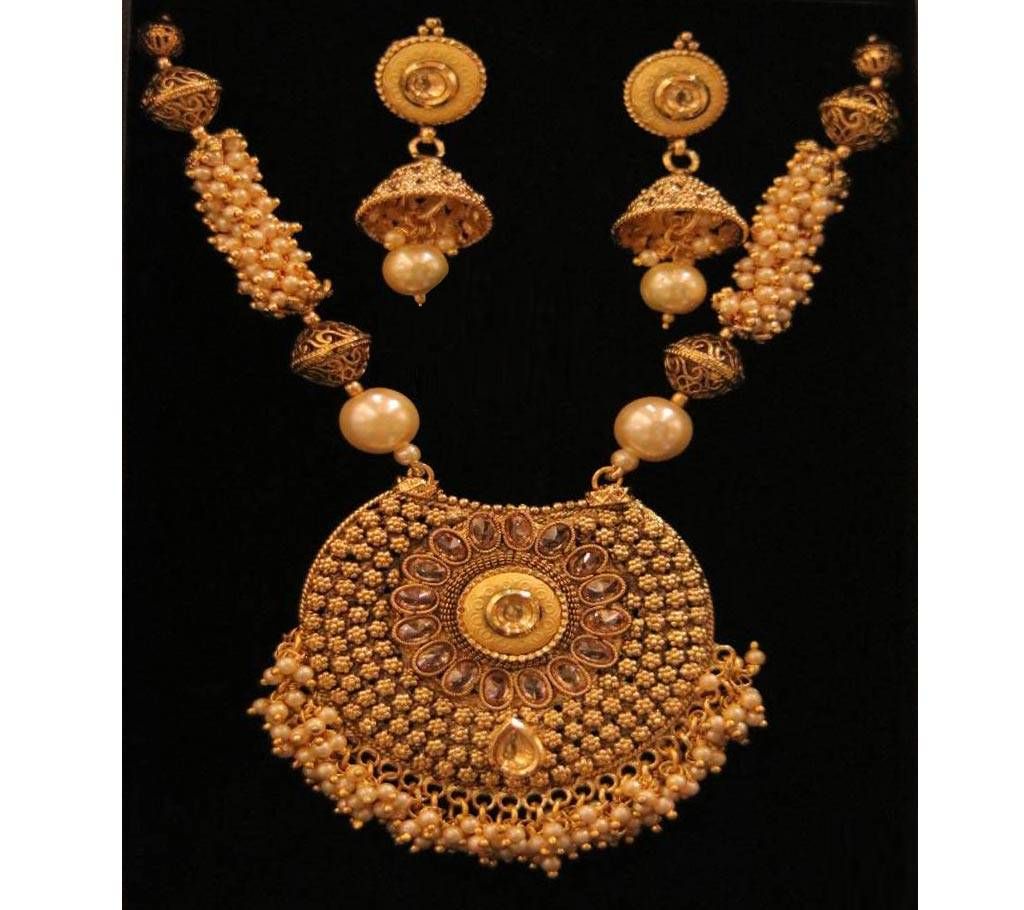 Gold Plated Antic Necklace With Ear Ring
