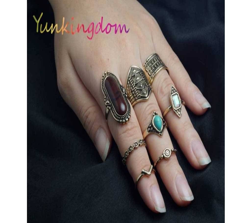 8 Pcs Antique gold Color Finger Rings