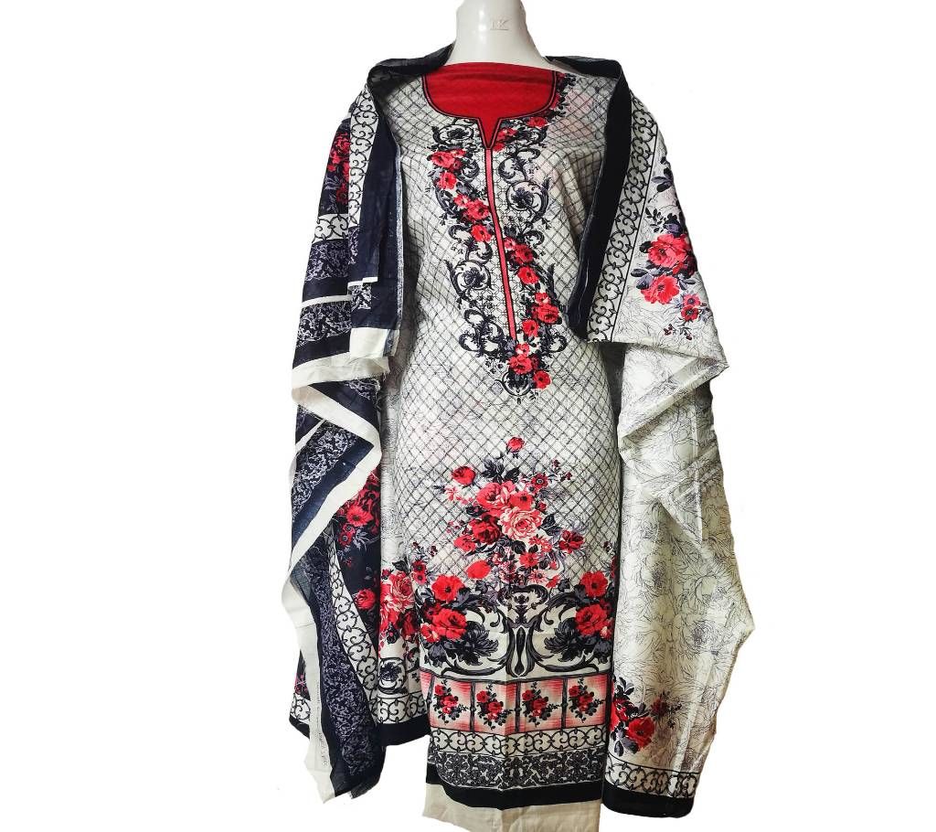 Black and White Shazadi Lawn Three Piece Dress for Women