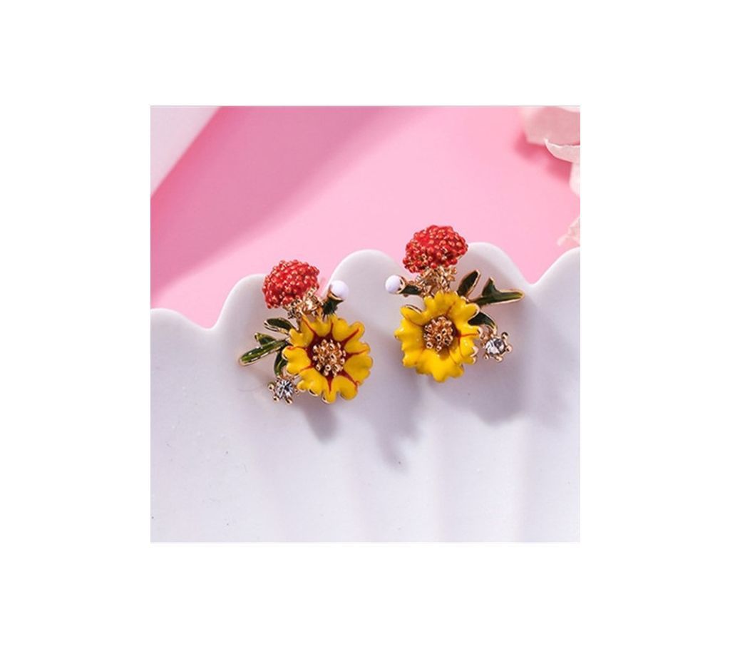 Yellow Flower Mushroom Earrings