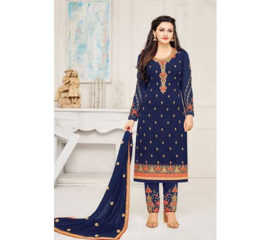 navy blue un-stitched georgette with embroidery salwae kameez