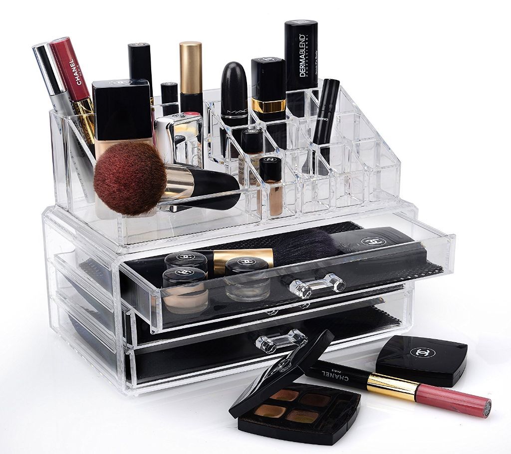 Acrylic Jewelry & Makeup Storage Drawers Clear Crystal Shaped Stackable 3 Drawer Organizer