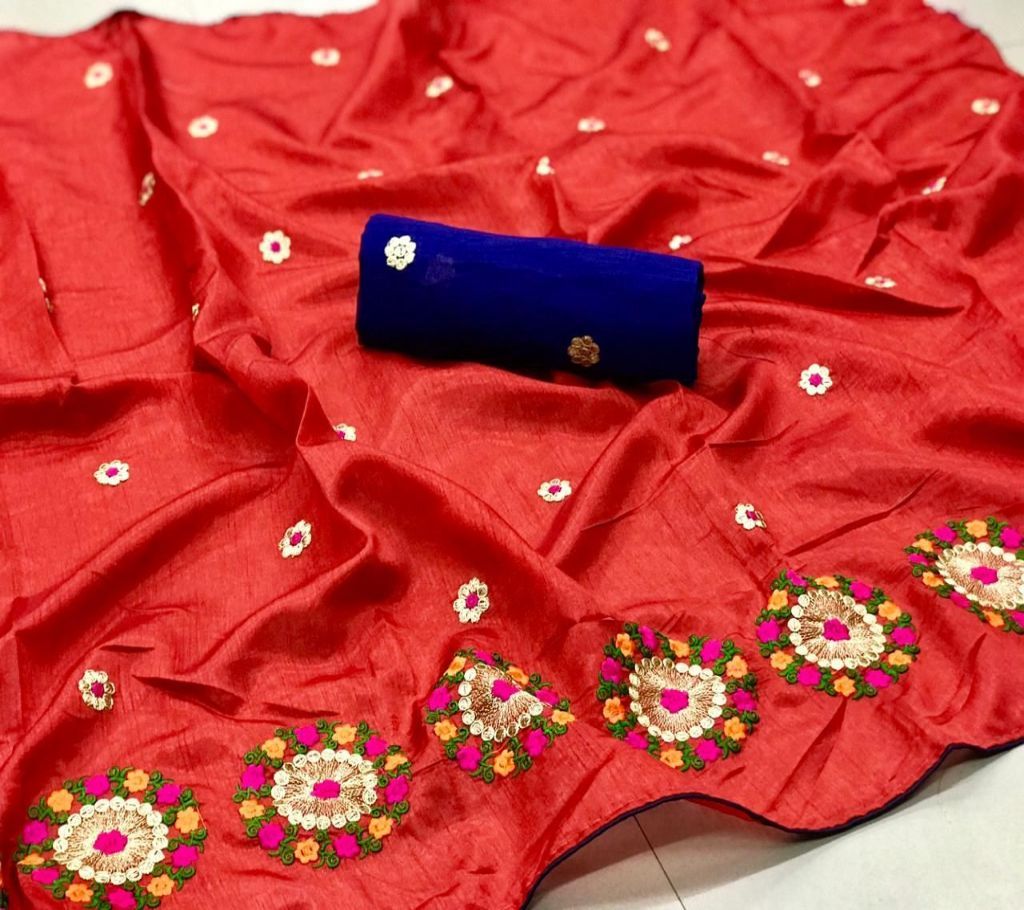 Resham Silk Sarees - Red Orange