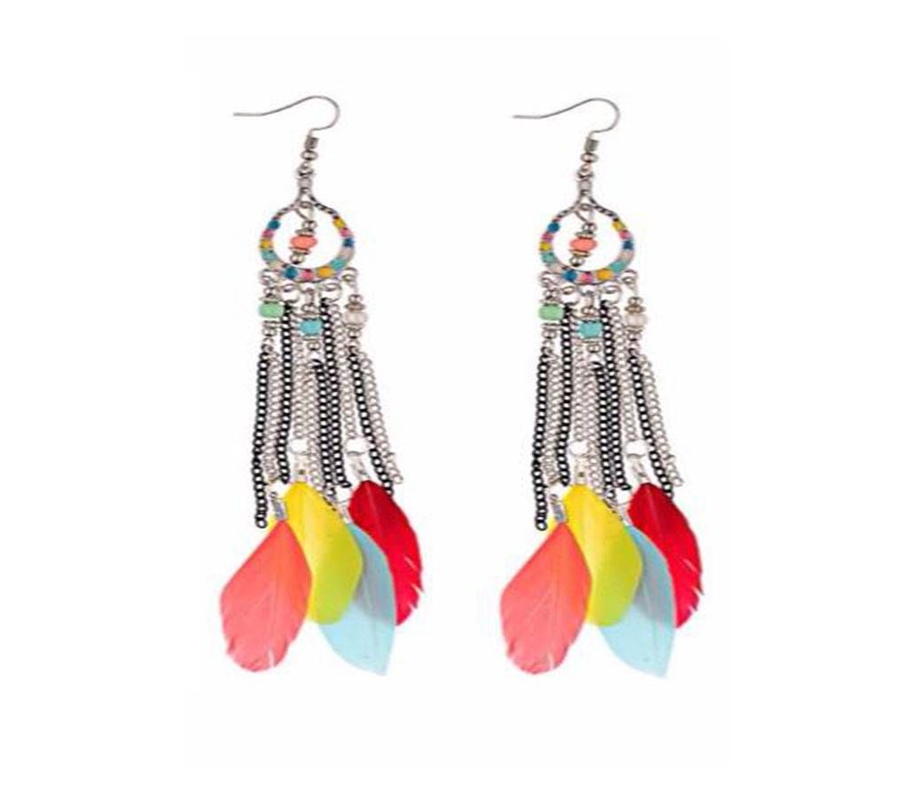 Metal Chain Colorful Feather Tassel Earrings For Women