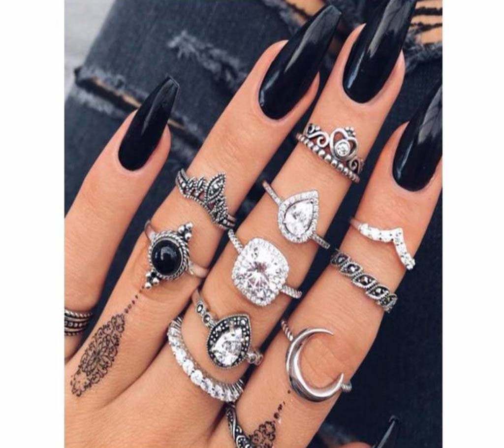 11pcs Geometric Boho Finger Ring Set For Women