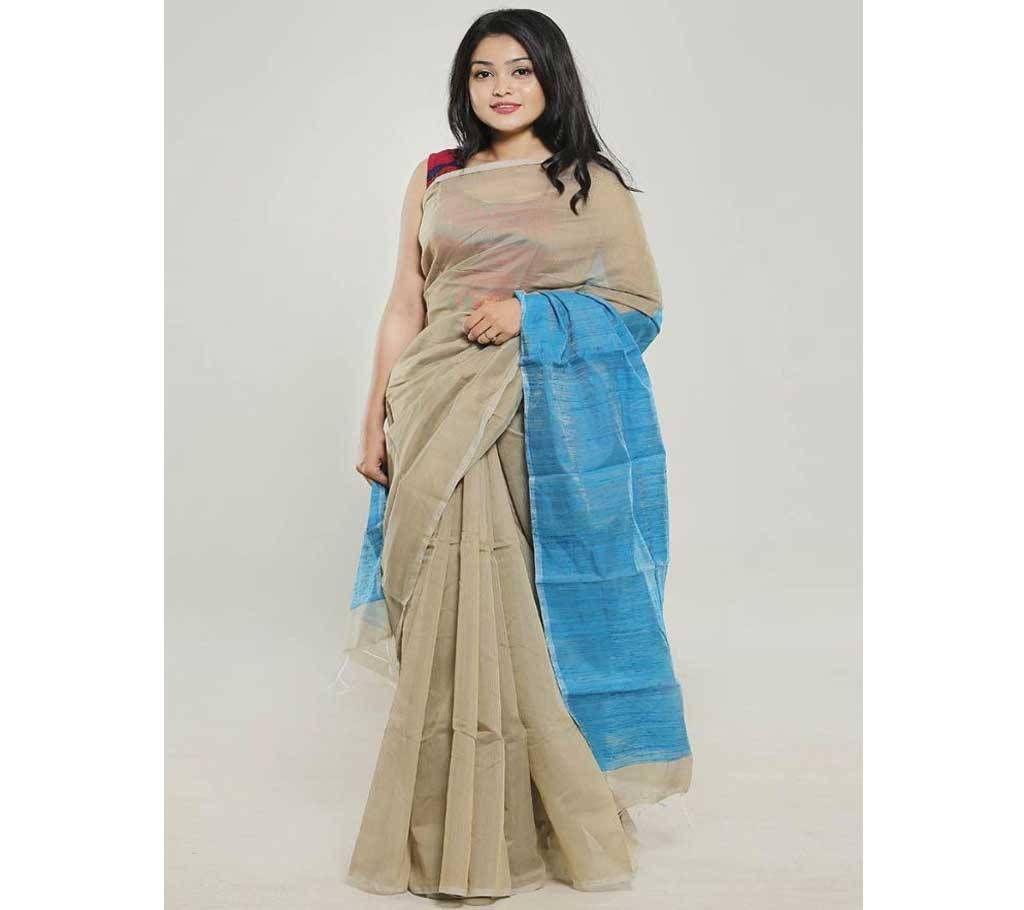 Turquoise Blue Color Endi Achol Handloom Half Silk Saree