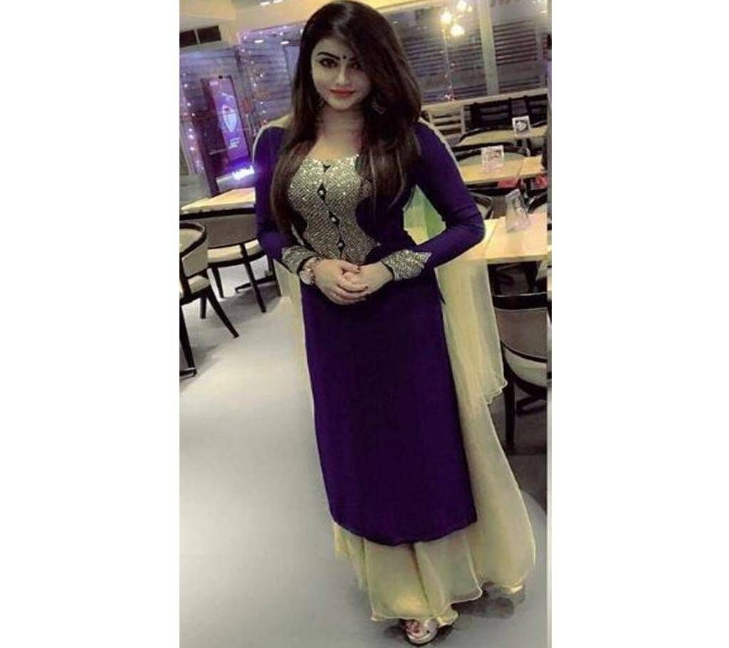 Un-stitched 3pc Navy Blue and Cream