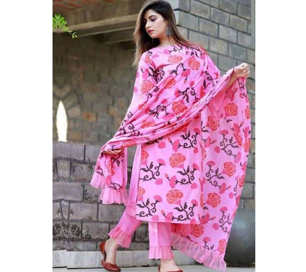 Unstitched Cotton Three piece With Block Print