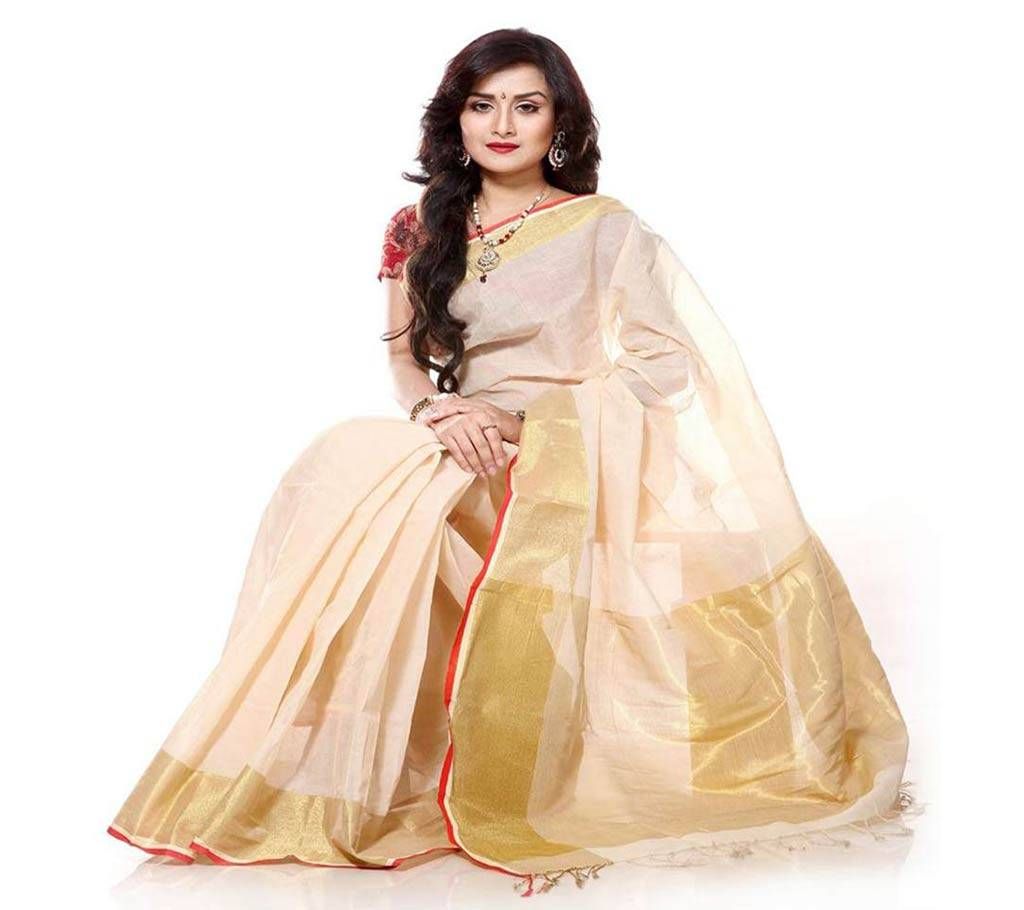 Cotton jari par Sharee With Blouse Piece 