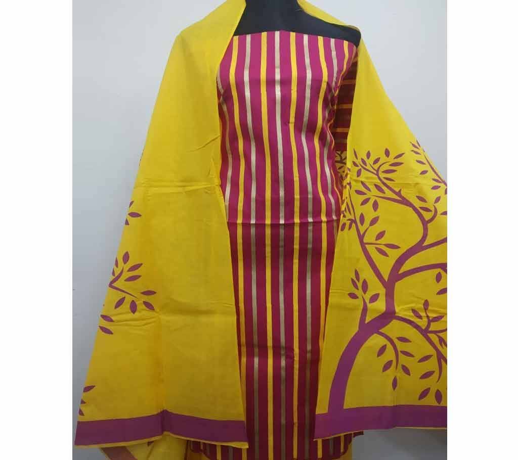  Unstitched Skin Print Salwar Kamiz Red Stripe Three Piece 