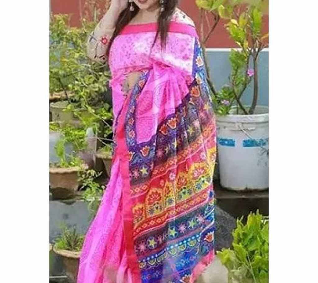 Digital Printed Half Silk Saree with Blouse P-4iece For Women