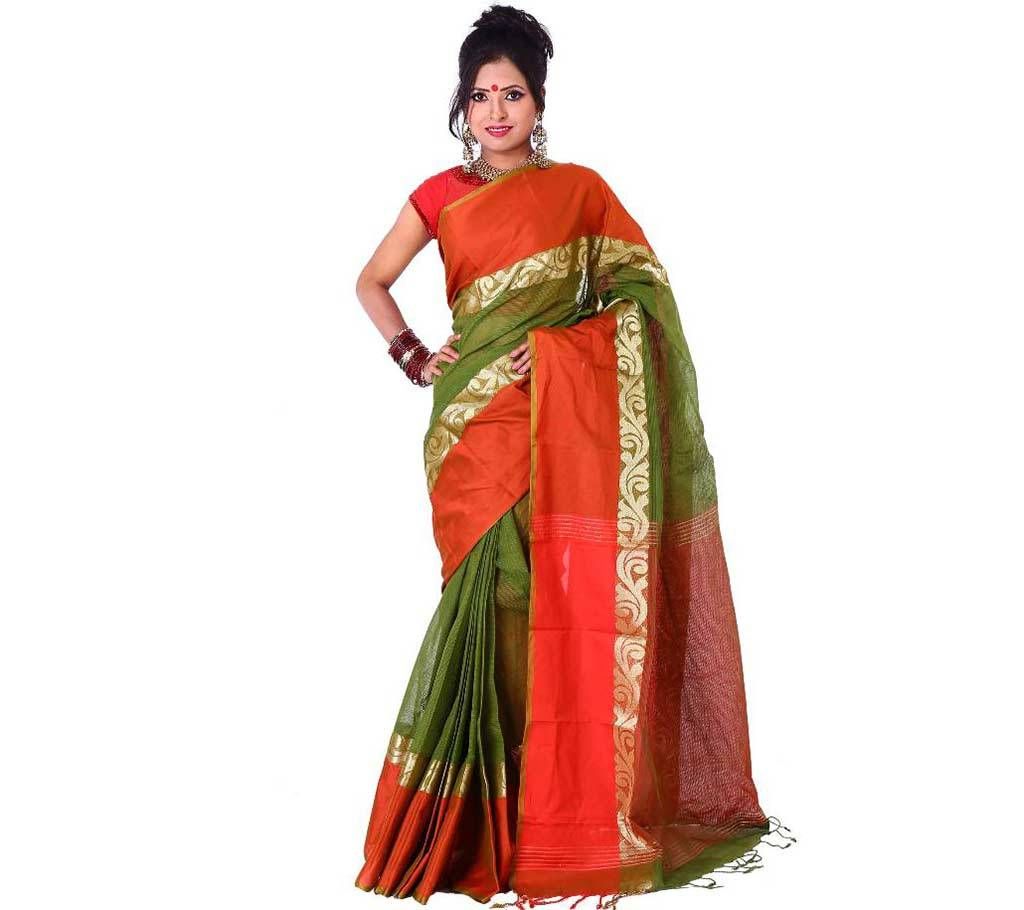 Green pure cotton sharee