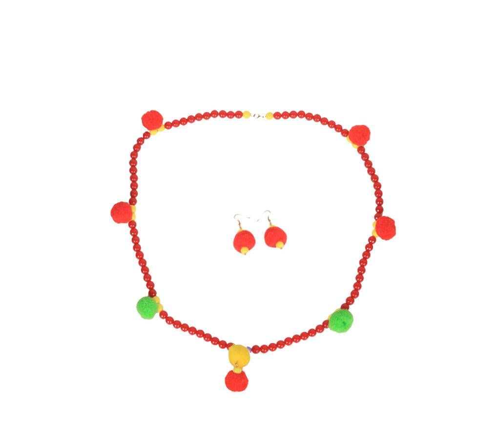 Long Red Necklace With Pom Pom