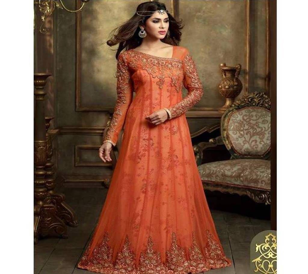 Unstitched Soft Georgette Embroidery Party Wear Floor touch Dress - Copy