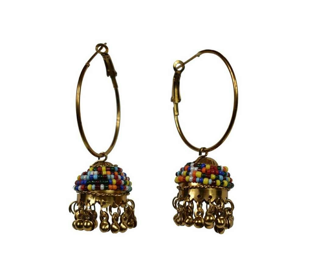 Antique Gold Plated Multicolor Puti Settings Jhumka
