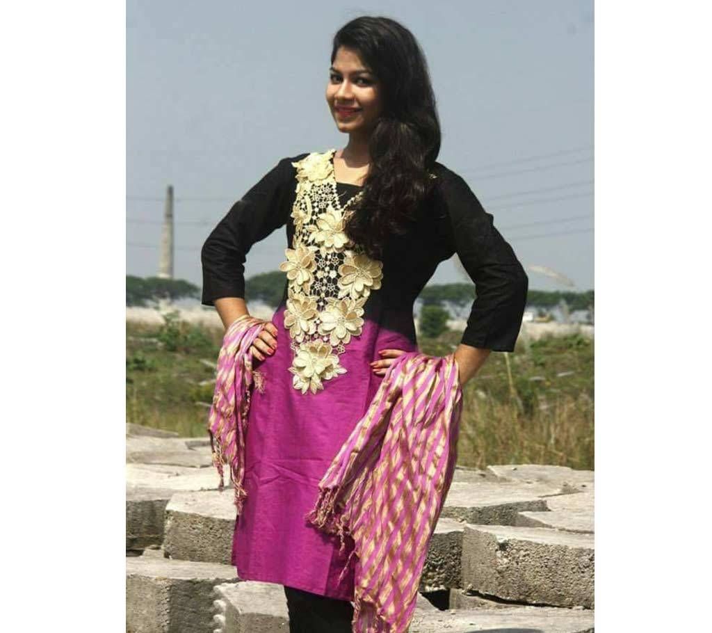 stitched hand made cotton semi long kurti 