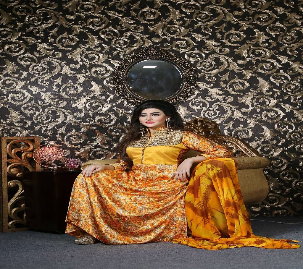 readymade embroidery silk gown