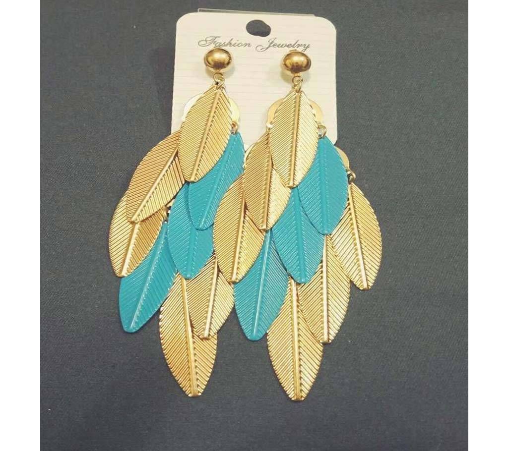 Golden And Blue Leaf Earring