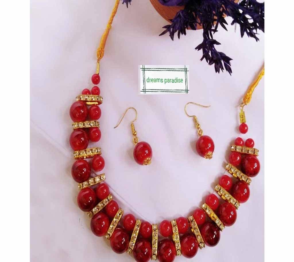 stone spacer+ small and big glass pearl necklace+ ear ring 