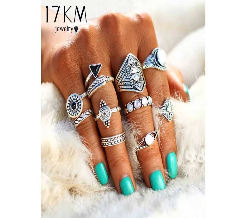 10 Pcs Antique Silver Color Finger Rings