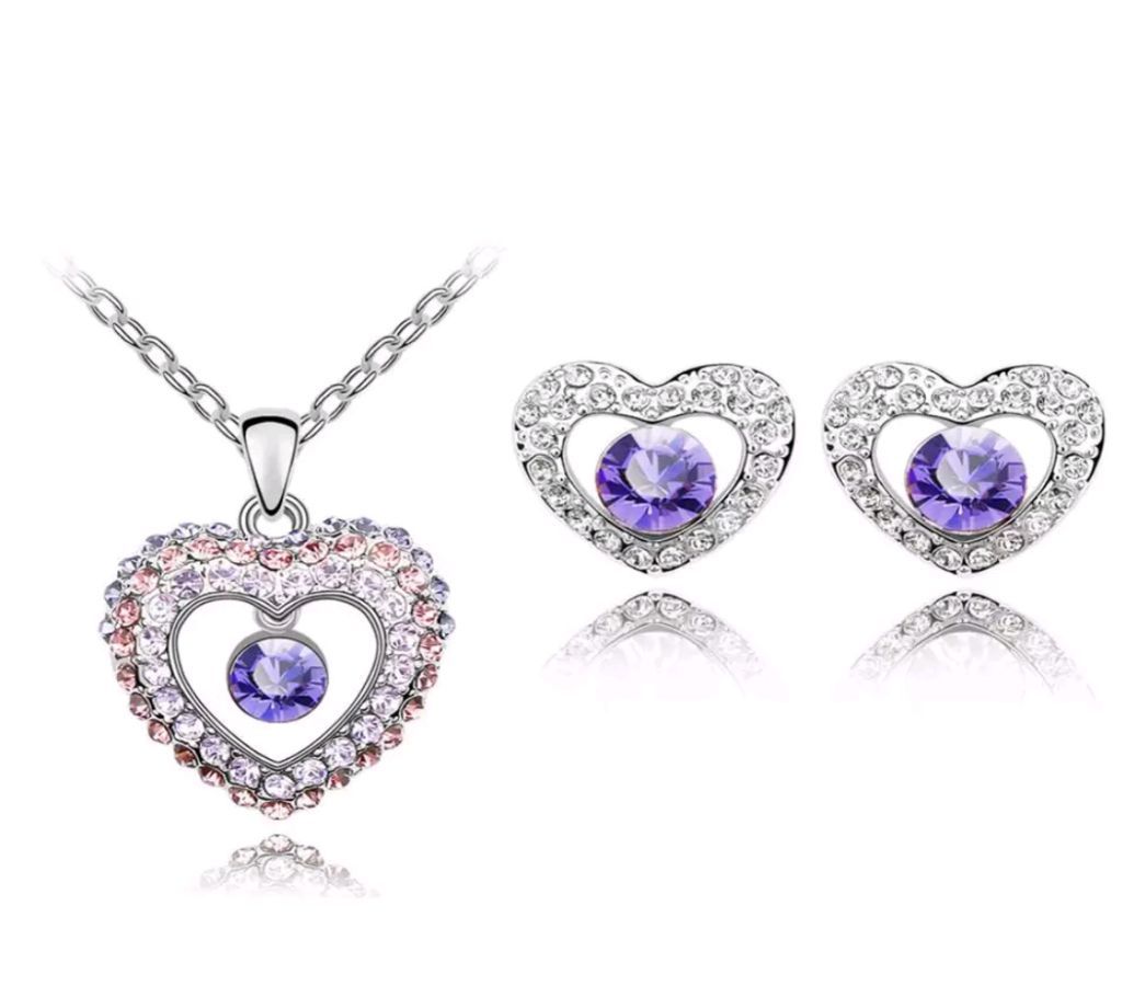Crystal Tearl Drop Heart Necklace Set