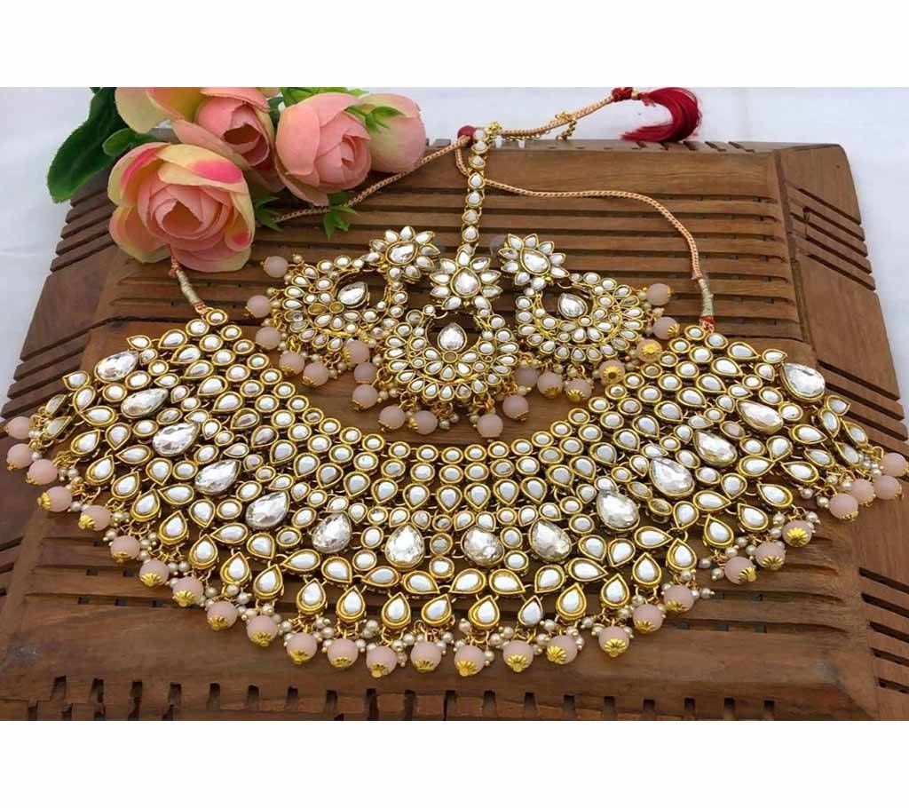 Dabbi Kundan Choker Set 11 Yellow Silver with Rosy Brown Muktas