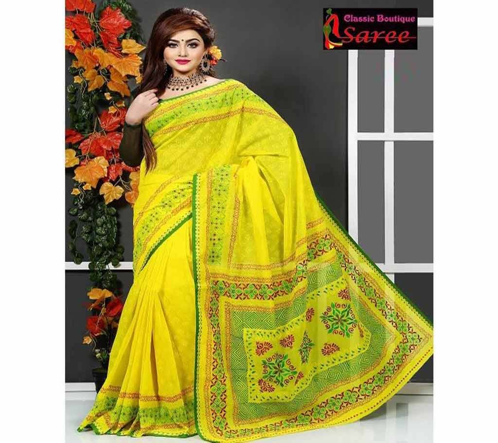 Pure basunti Andy silk with hand block And hand embroidery saree for women