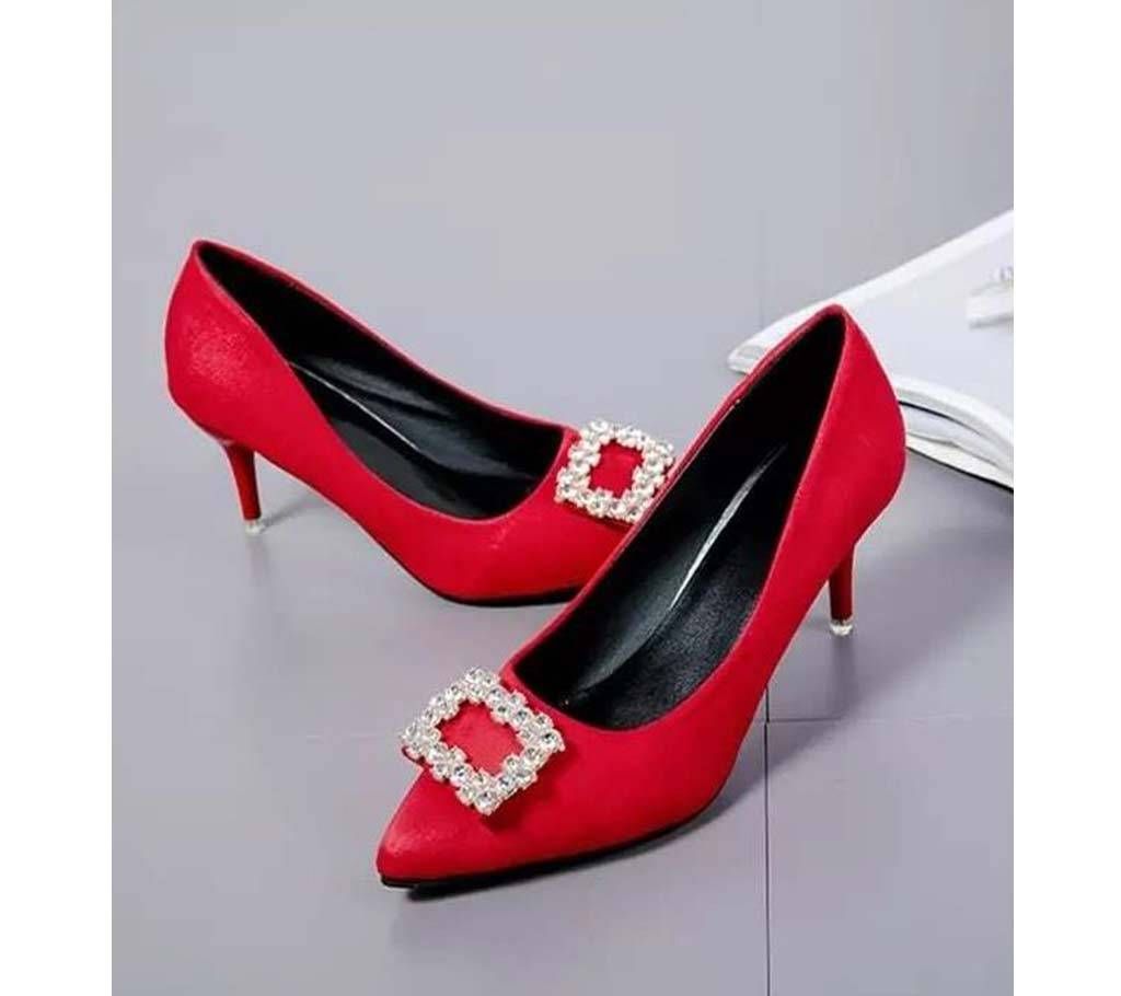 Women Exclusive High Heel with stone Imported Shoes LSH_001- Red Color