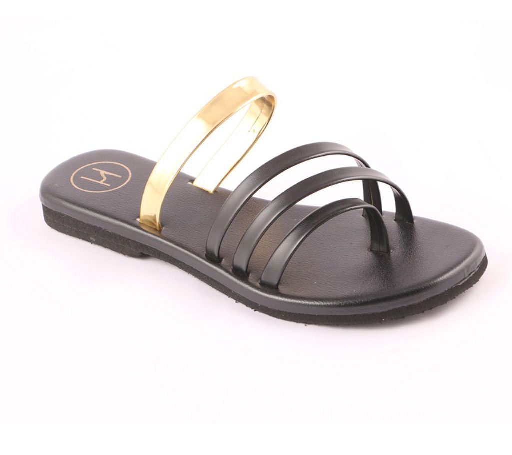 Multi Strap Atypical (Black and Golden) Shoes For Ladies