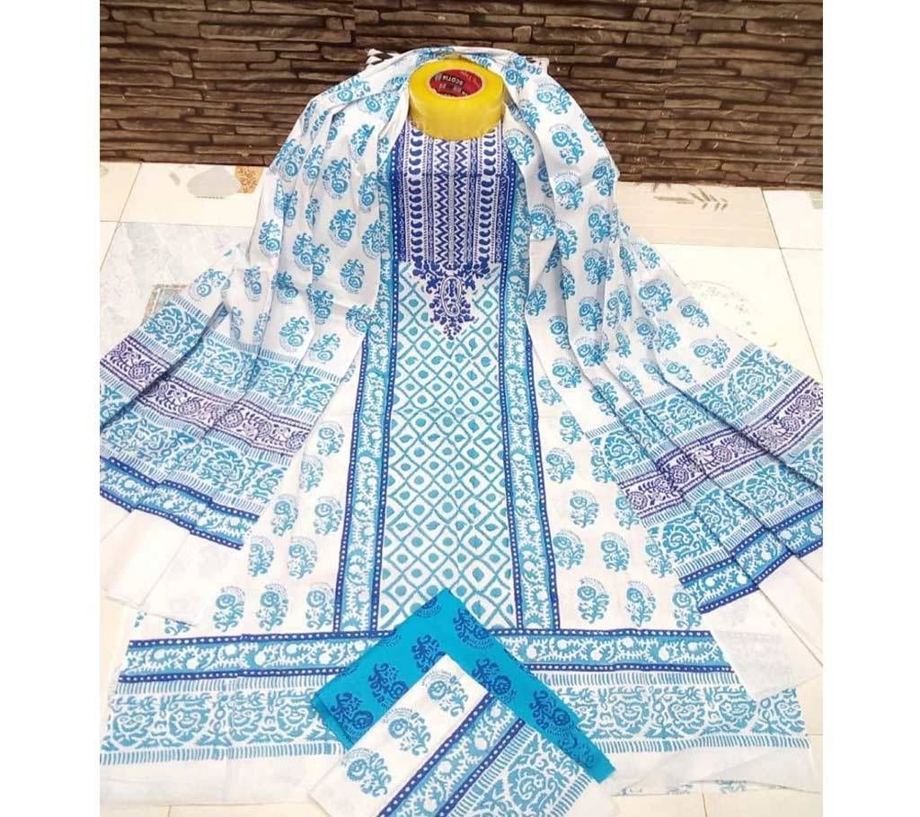 Un-stitched Cotton 3piece with Orna- 22- TSZ