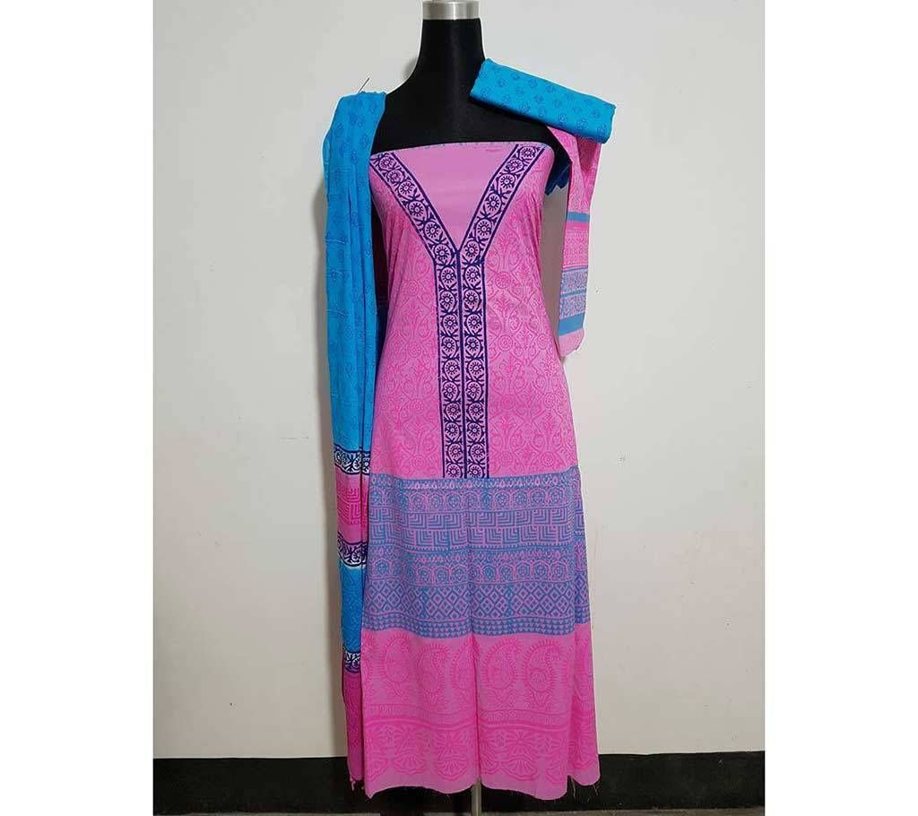 screen printed cotton un stitched three piece 