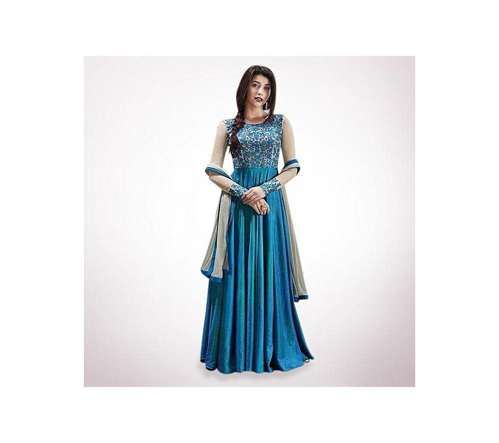 Unstiched Steel Blue Georgette Gown For Women