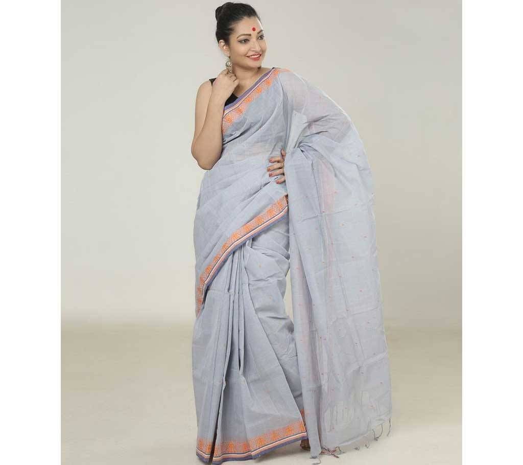 Light Ash color handloom cotton Saree