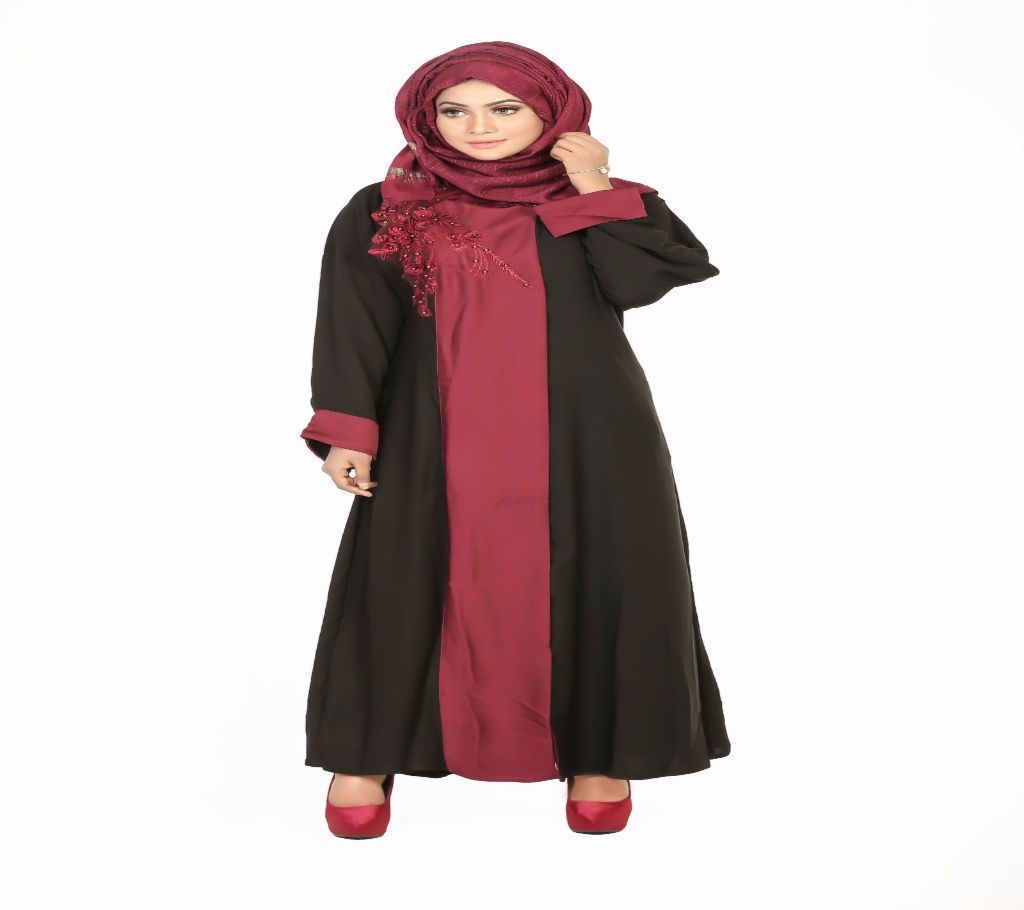 Women Stylish Gown  Black with Maroon  RCF