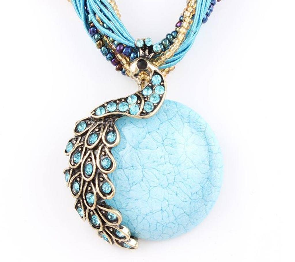 Necklace Crack Peacock Pendant Multilayer Colorful Natural Stone Beads