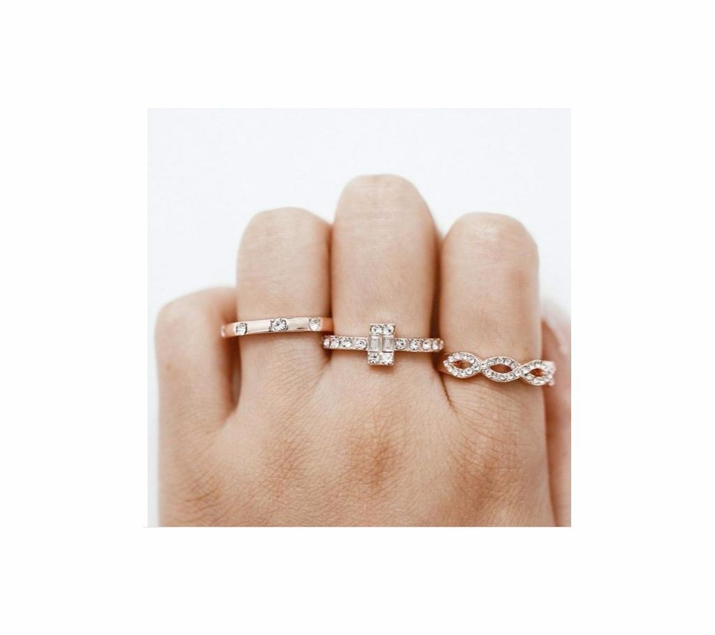 3Pcs/Set  Crystal Rose Gold Stackable Finger Rings For Women
