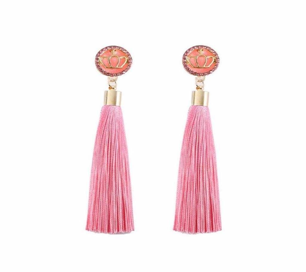 Long Drop Tassel Crystal Silk Fabric Earrings For Women