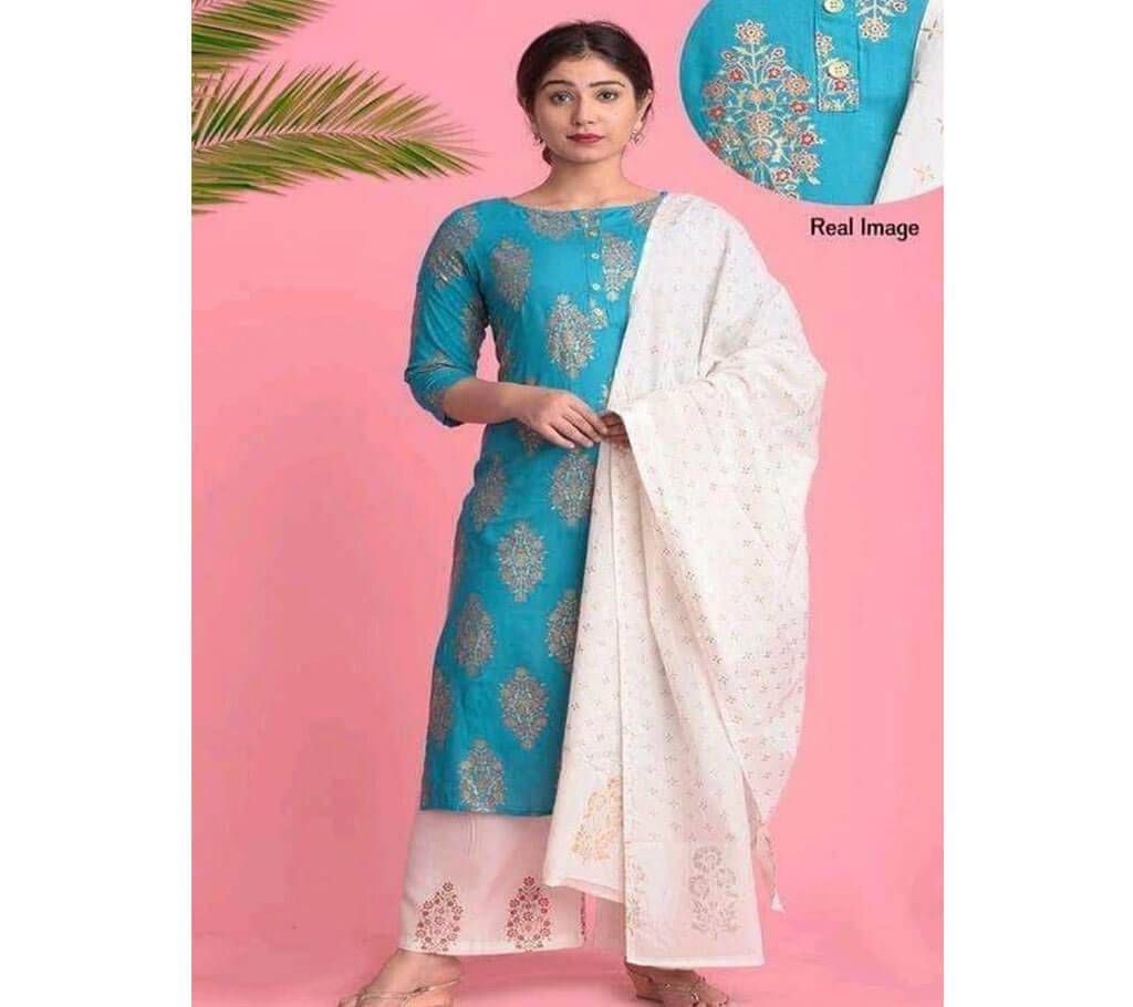 Unstitched Screen Printed Cotton Salwar Kamez For Women