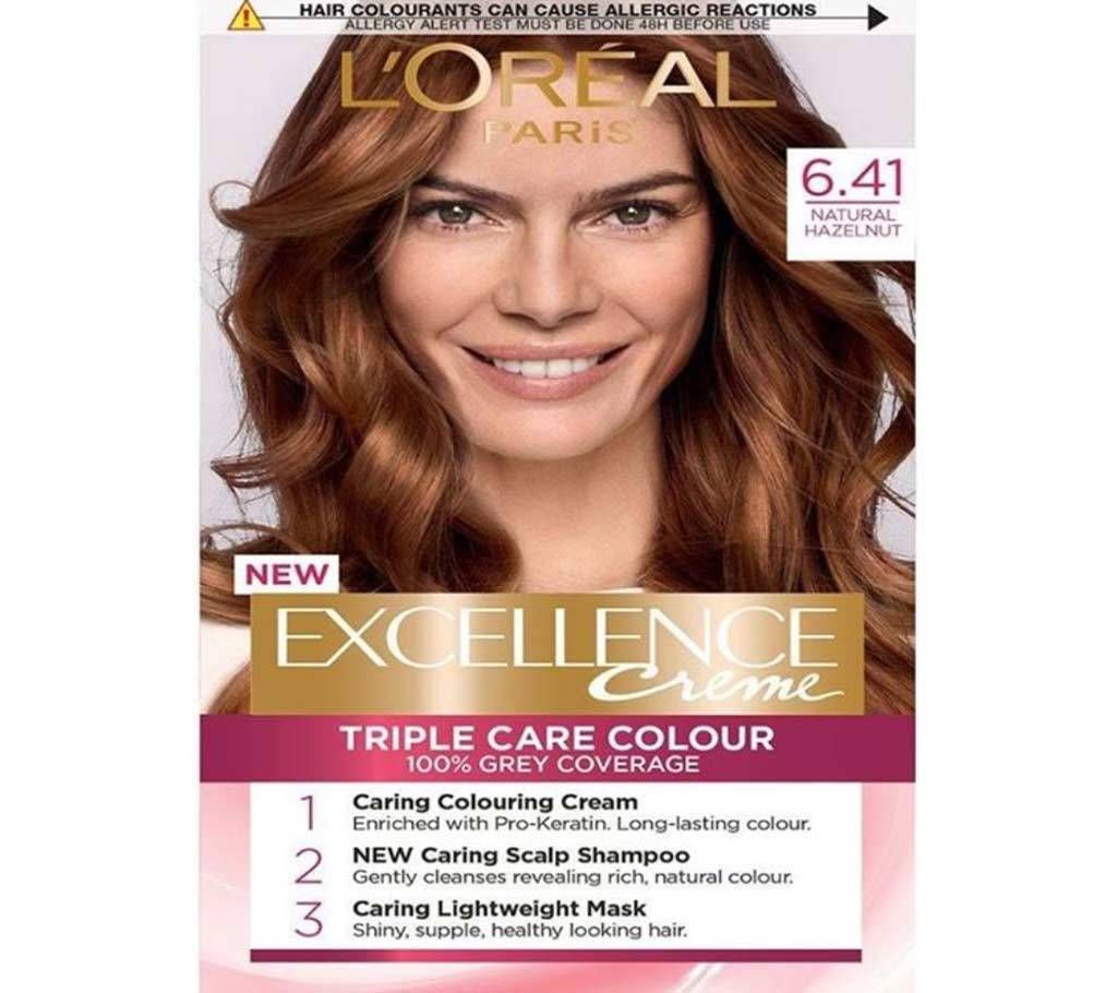 LOreal paris 6.41 Natural Hazelnut Excellence creme triple care colour- 8.22 Oz-France