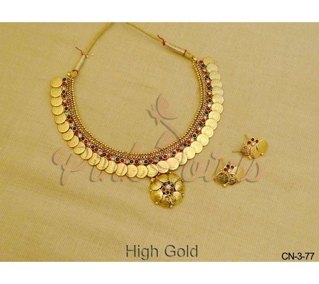 EMBELLISHED ANTIQUE GOLD TEMPLE JEWELLERY SET (by Pink Point - CN-3-77)