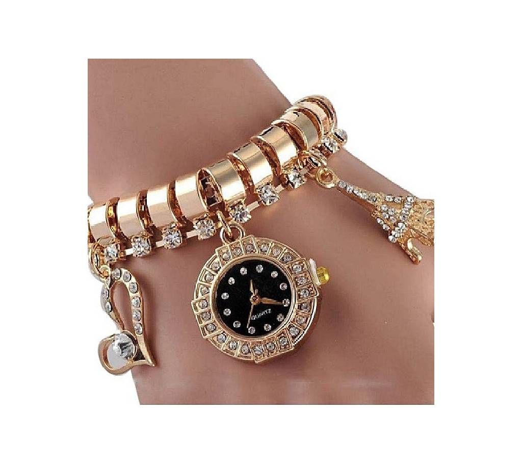 Stainless Steel Analog Watch for Women - Golden & Black