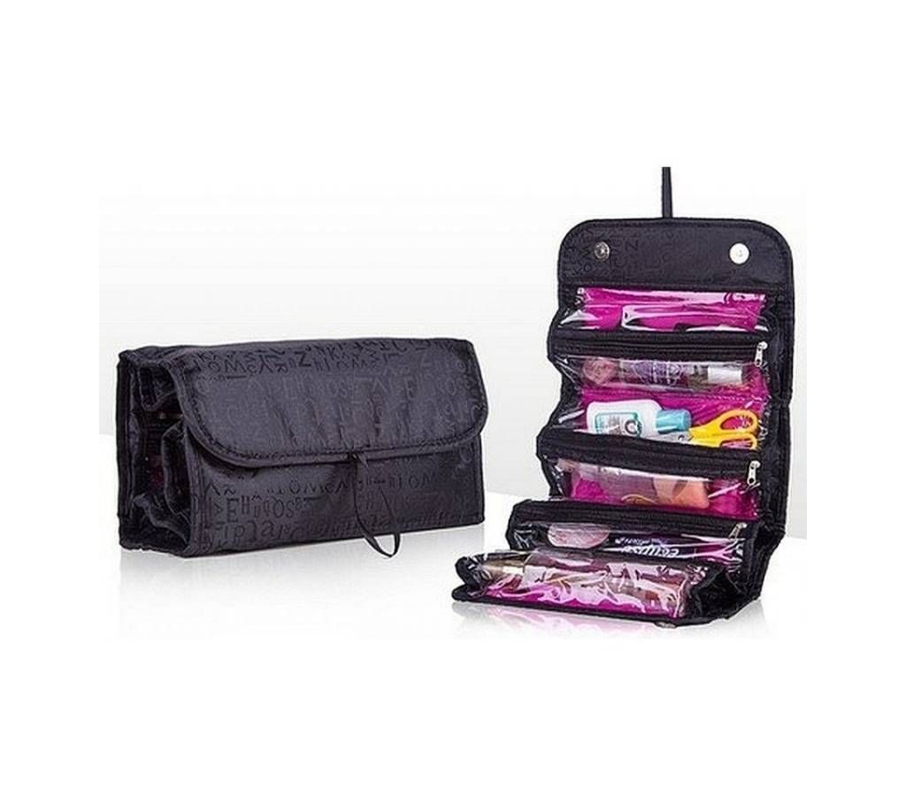 Roll n Go Cosmetic Organizer Bag - Black and Pink
